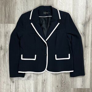 Arvida Vintage Navy Blue Women’s Blazer with White Piping Size 14